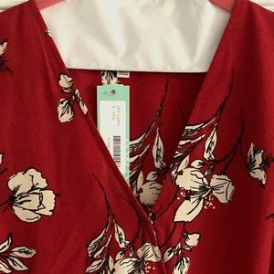 Kaileigh Surah Wrap Top (Red with beige and black floral pattern) Size S